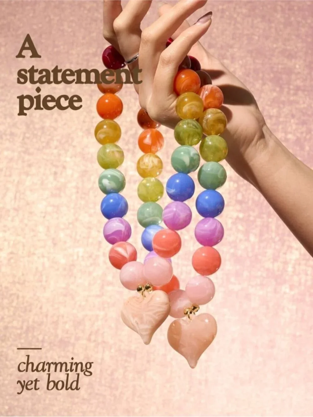 Anthropologie Rainbow Beaded Necklace with Pink Heart Pendant_4